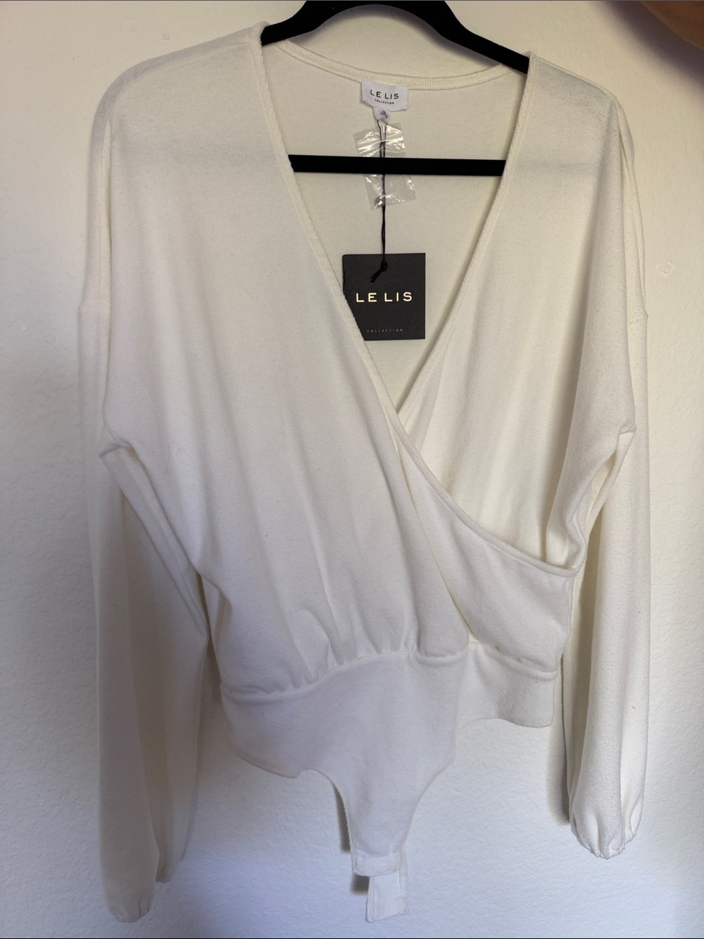 Le Lis White Wrap-Front Long Sleeve Bodysuit